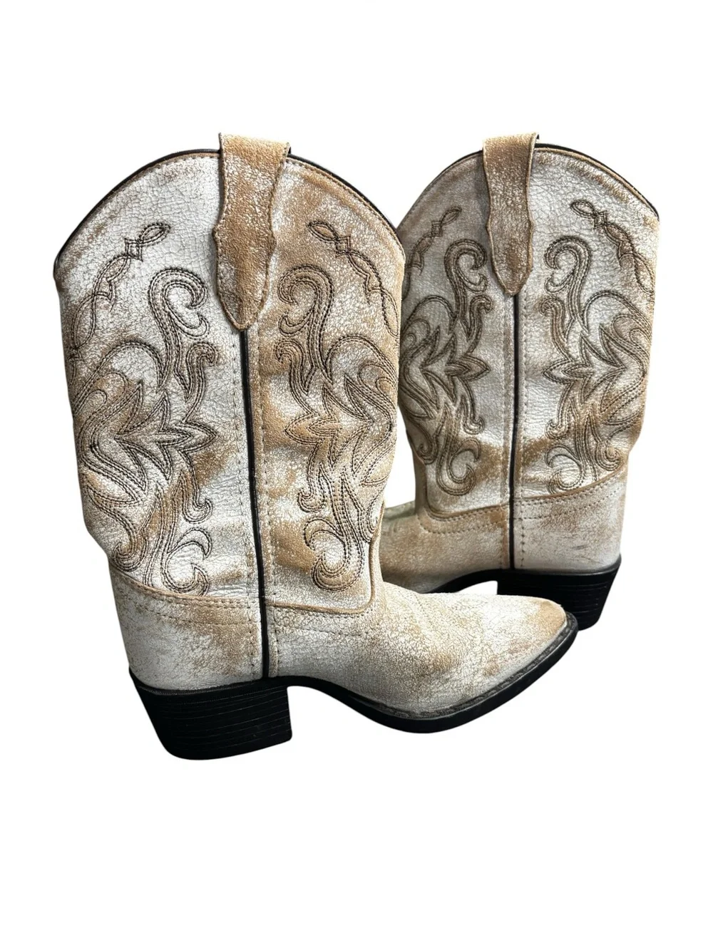 Smoky Mountain Girls Carolina Western Boots White Crackled Leather Western SZ 1